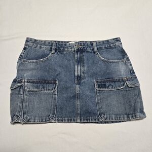 Zara Women's Cargo Denim Medium Wash Skirt sz XL